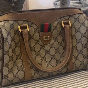 Gucci Beige and Brown Monogram Satchel